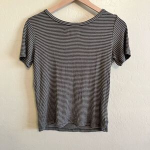 American Eagle Outfitters Womens Gray White Striped Rib Short Sleeve Top Size XS